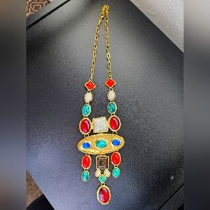 Multicolored Gem Gold Tribal Necklace